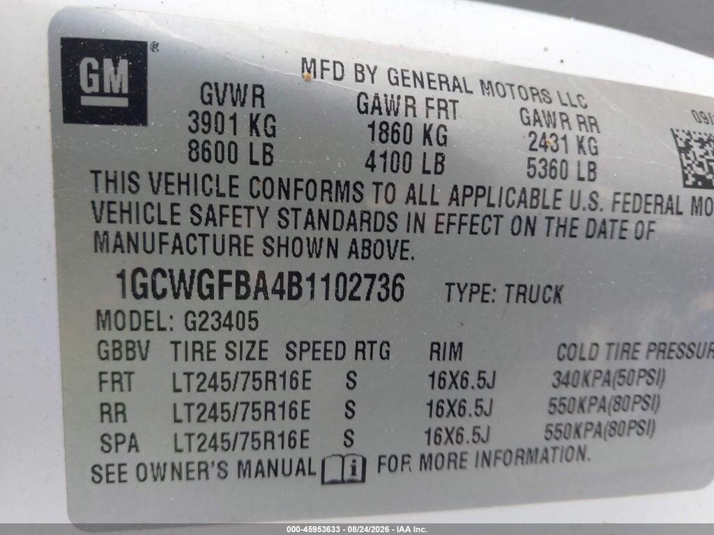 1GCWGFBA4B1102736 2011 CHEVROLET EXPRESS 2500 photo no. 9