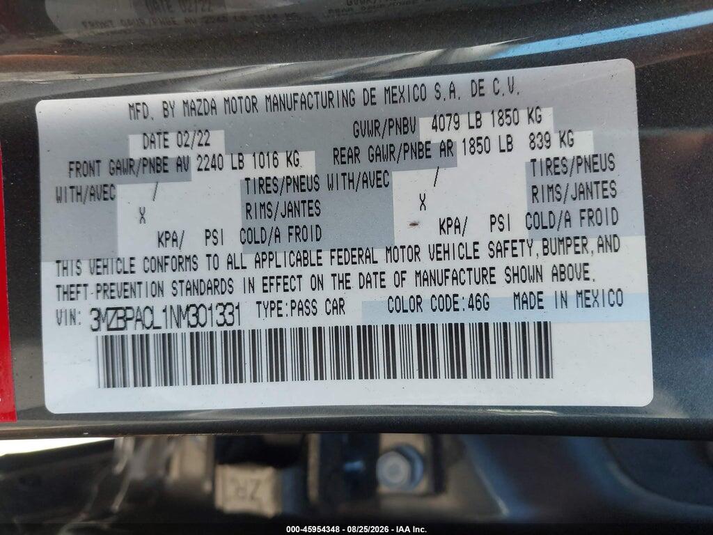 3MZBPACL1NM301331 2022 MAZDA MAZDA3 photo no. 9