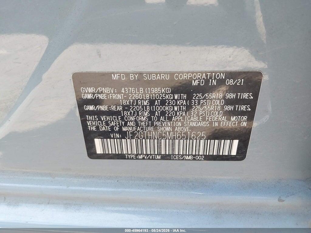JF2GTHNC5MH651625 2021 SUBARU CROSSTREK photo no. 9