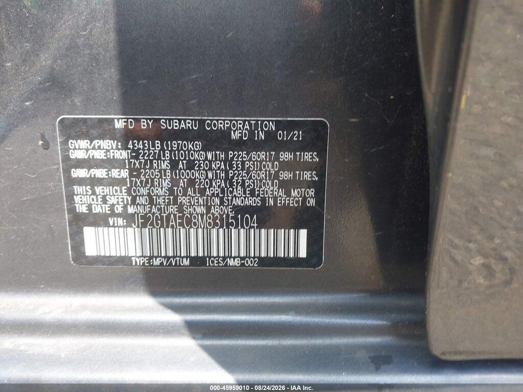 JF2GTAEC8M8315104 2021 SUBARU CROSSTREK photo no. 9
