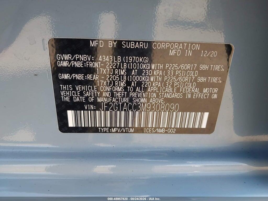 JF2GTACC3M9308090 2021 SUBARU CROSSTREK photo no. 9