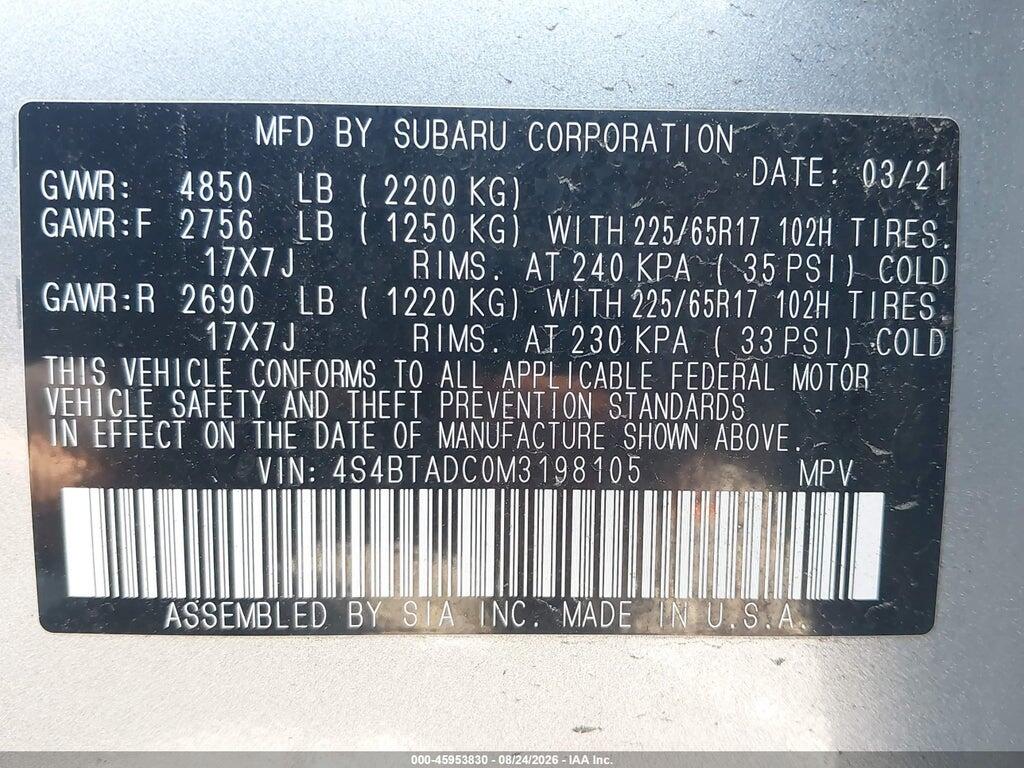 4S4BTADC0M3198105 2021 SUBARU OUTBACK photo no. 9