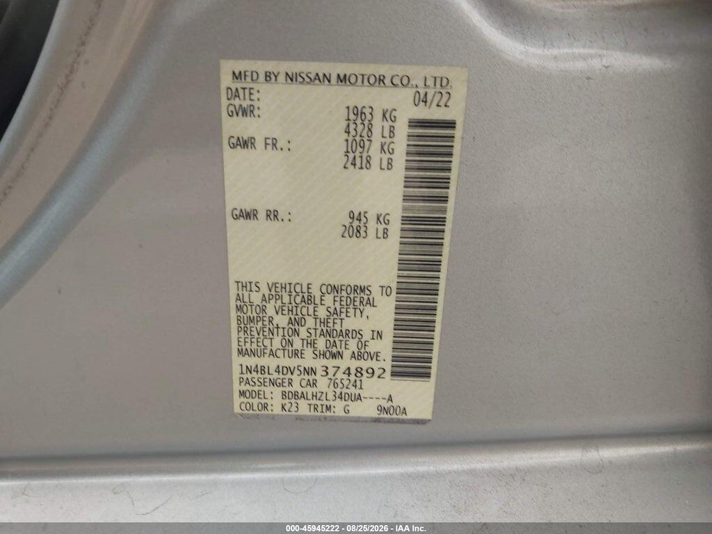 1N4BL4DV5NN374892 2022 NISSAN ALTIMA photo no. 9