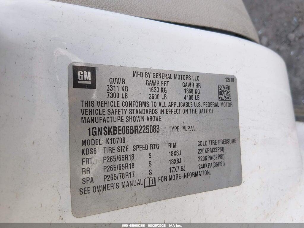1GNSKBE06BR225083 2011 CHEVROLET TAHOE photo no. 9