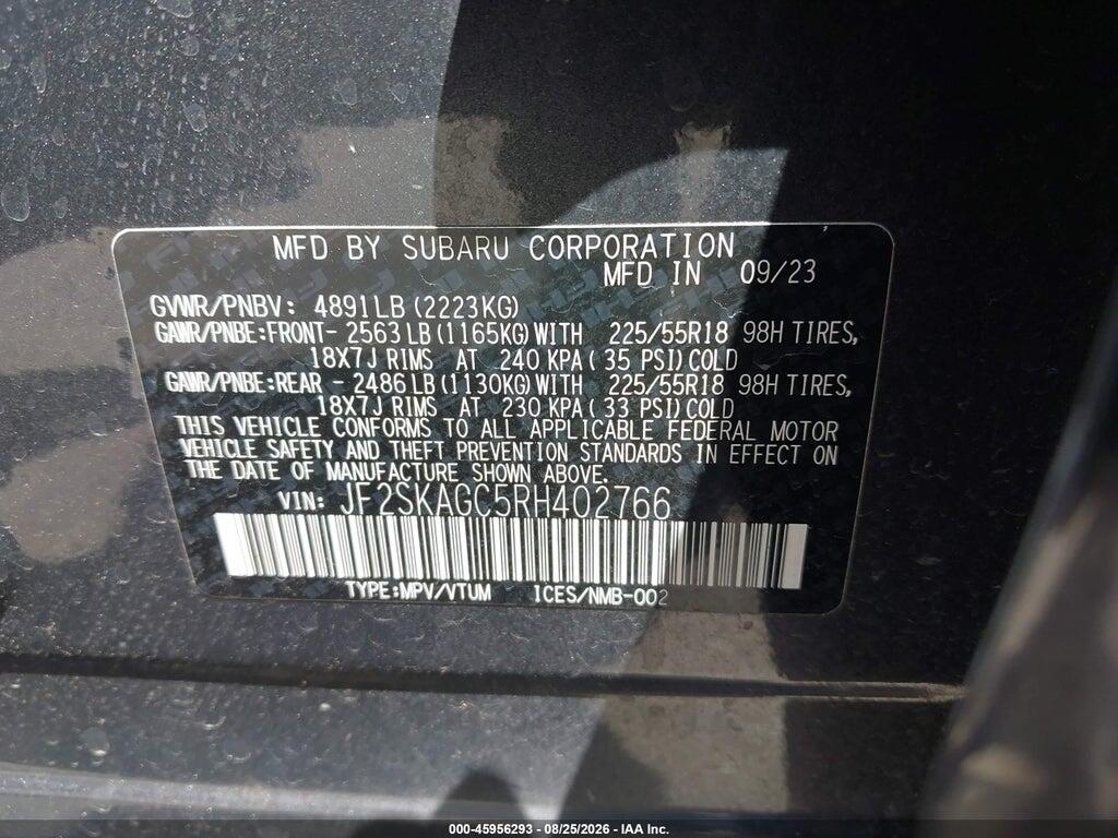 JF2SKAGC5RH402766 2024 SUBARU FORESTER photo no. 9