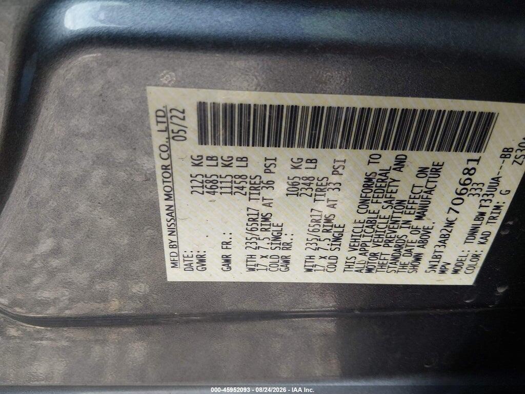 5N1BT3AB2NC706681 2022 NISSAN ROGUE photo no. 9