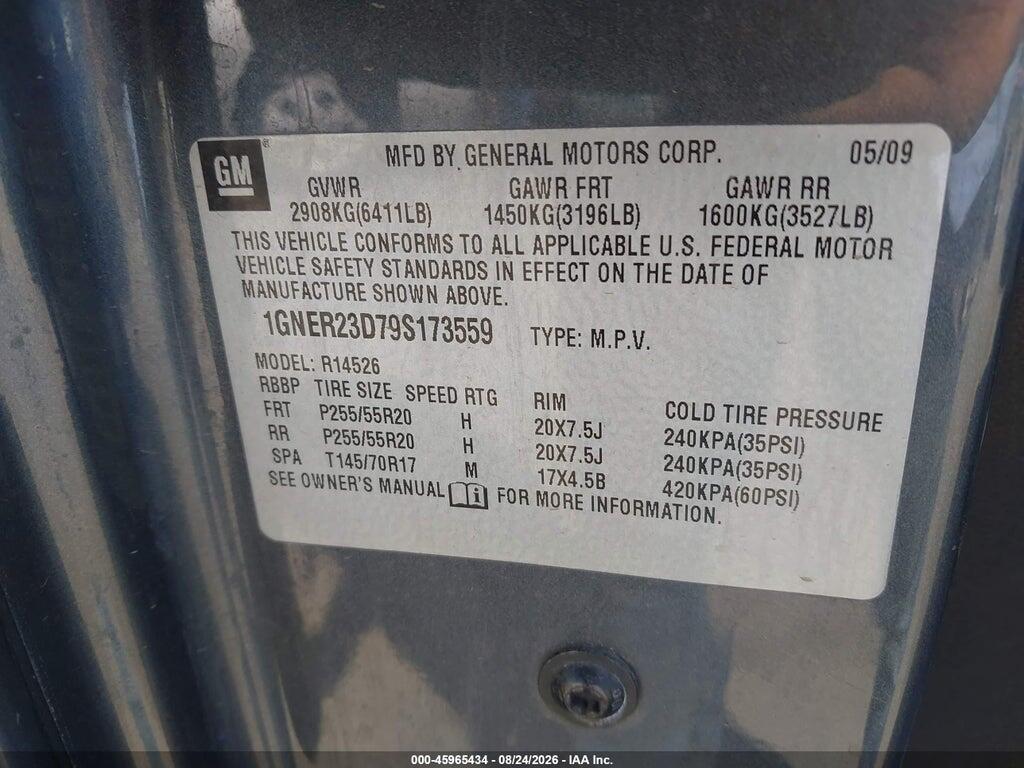 1GNER23D79S173559 2009 CHEVROLET TRAVERSE photo no. 9