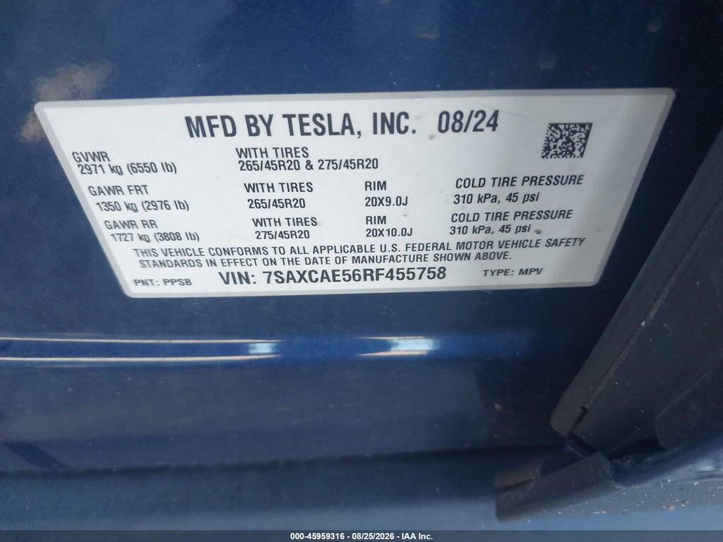 7SAXCAE56RF455758 2024 TESLA MODEL X photo no. 9