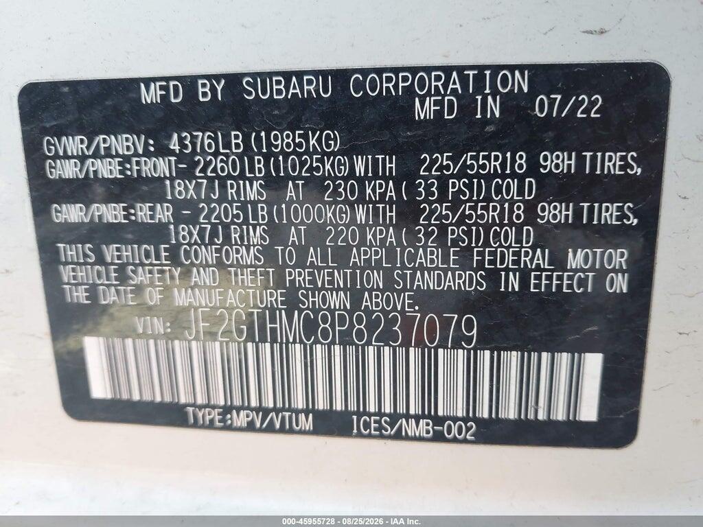 JF2GTHMC8P8237079 2023 SUBARU CROSSTREK photo no. 9