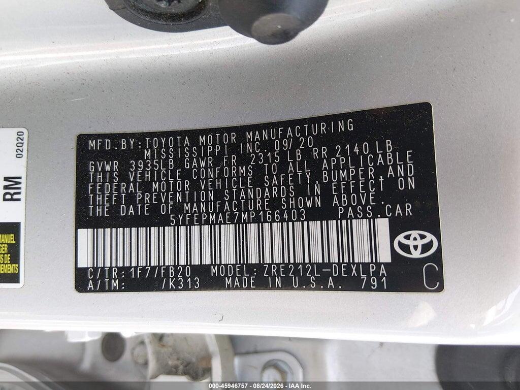 5YFEPMAE7MP166403 2021 TOYOTA COROLLA photo no. 9