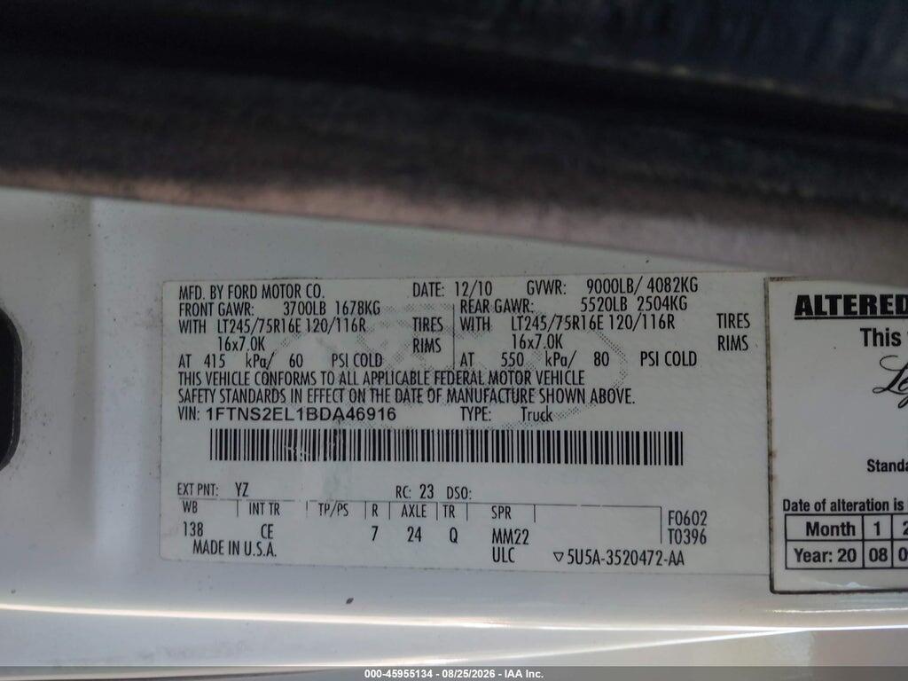 1FTNS2EL1BDA46916 2011 FORD E-250 photo no. 9