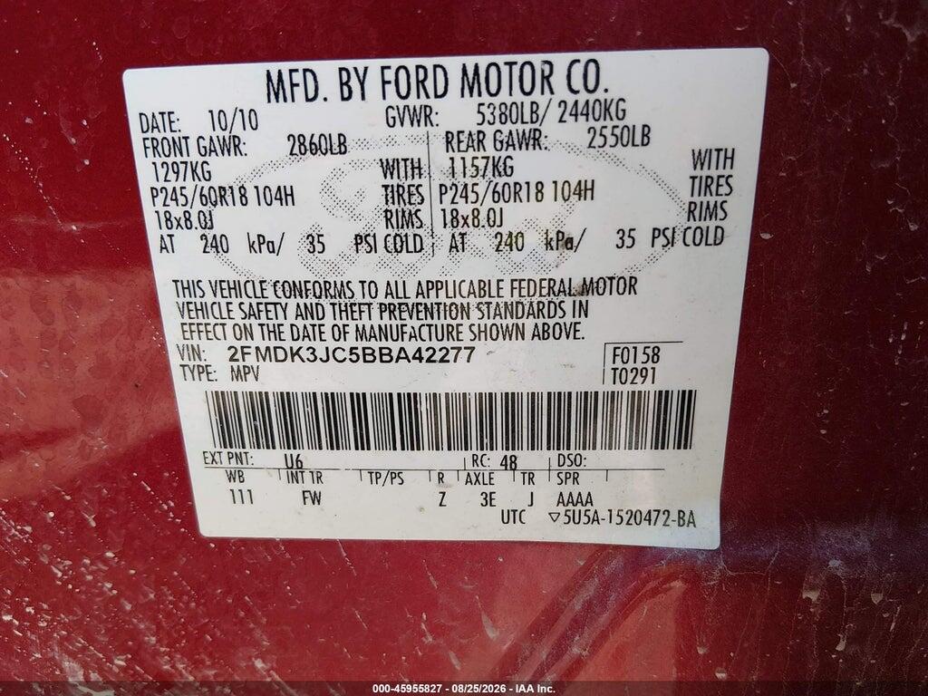 2FMDK3JC5BBA42277 2011 FORD EDGE photo no. 9