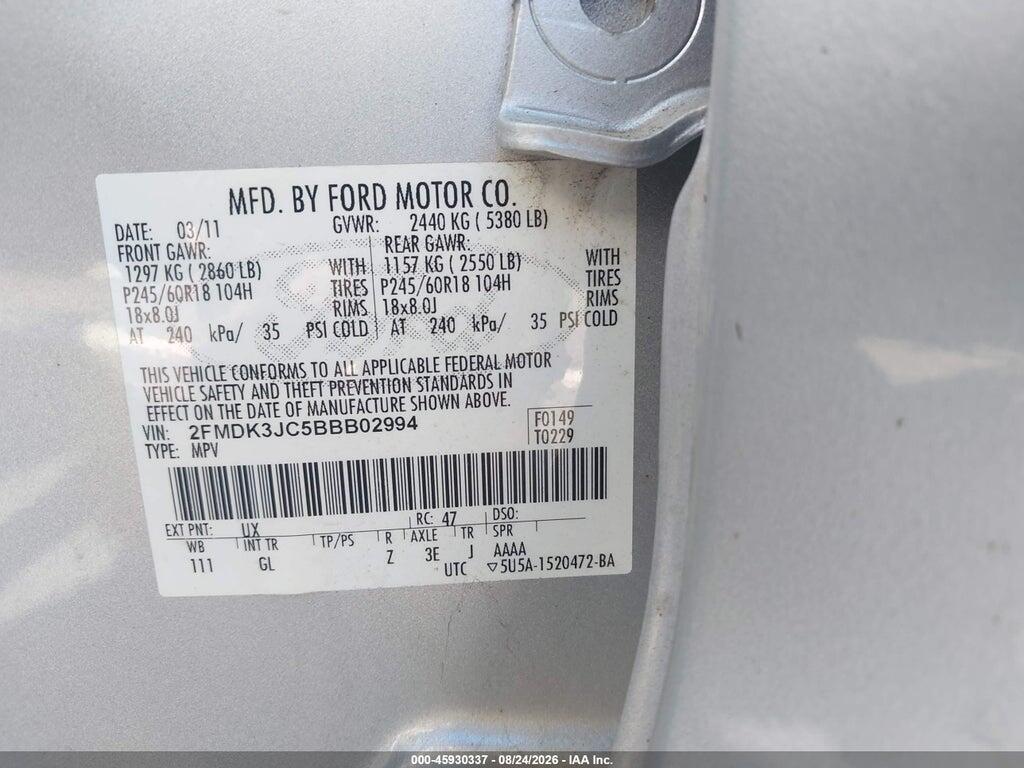 2FMDK3JC5BBB02994 2011 FORD EDGE photo no. 9