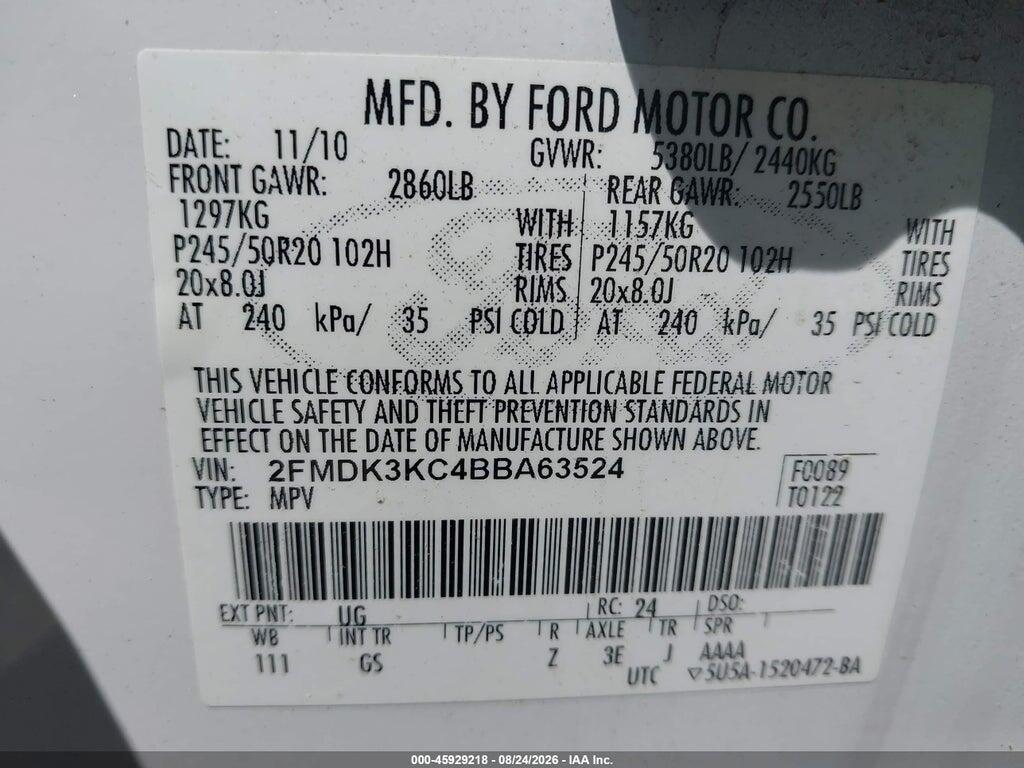 2FMDK3KC4BBA63524 2011 FORD EDGE photo no. 9