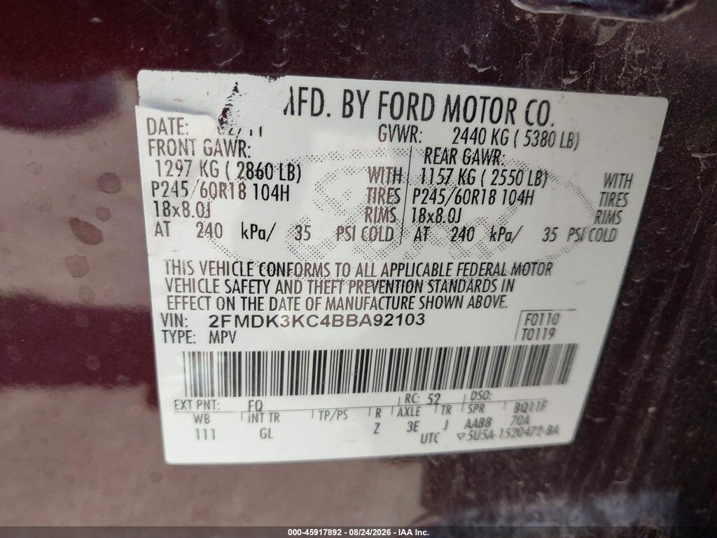 2FMDK3KC4BBA92103 2011 FORD EDGE photo no. 9