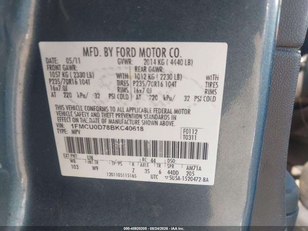 1FMCU0D78BKC40618 2011 FORD ESCAPE photo no. 9