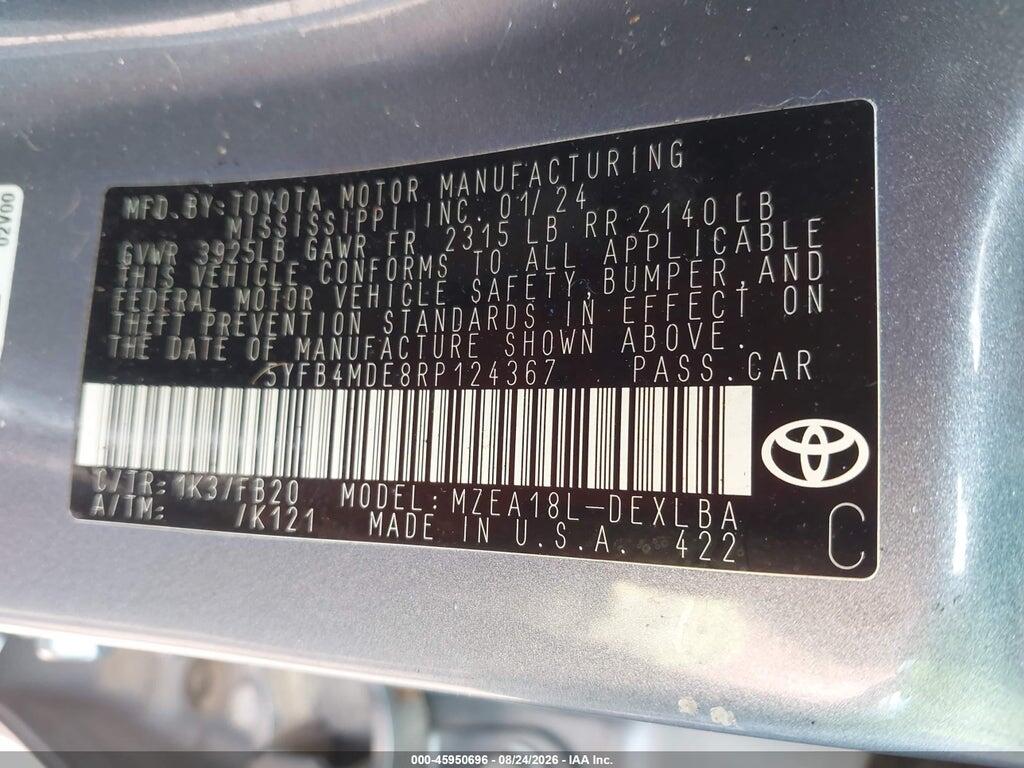5YFB4MDE8RP124367 2024 TOYOTA COROLLA photo no. 9
