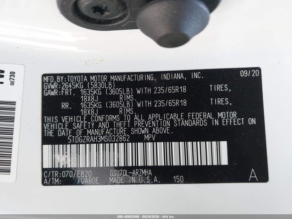 5TDGZRAH3MS032862 2021 TOYOTA HIGHLANDER photo no. 9