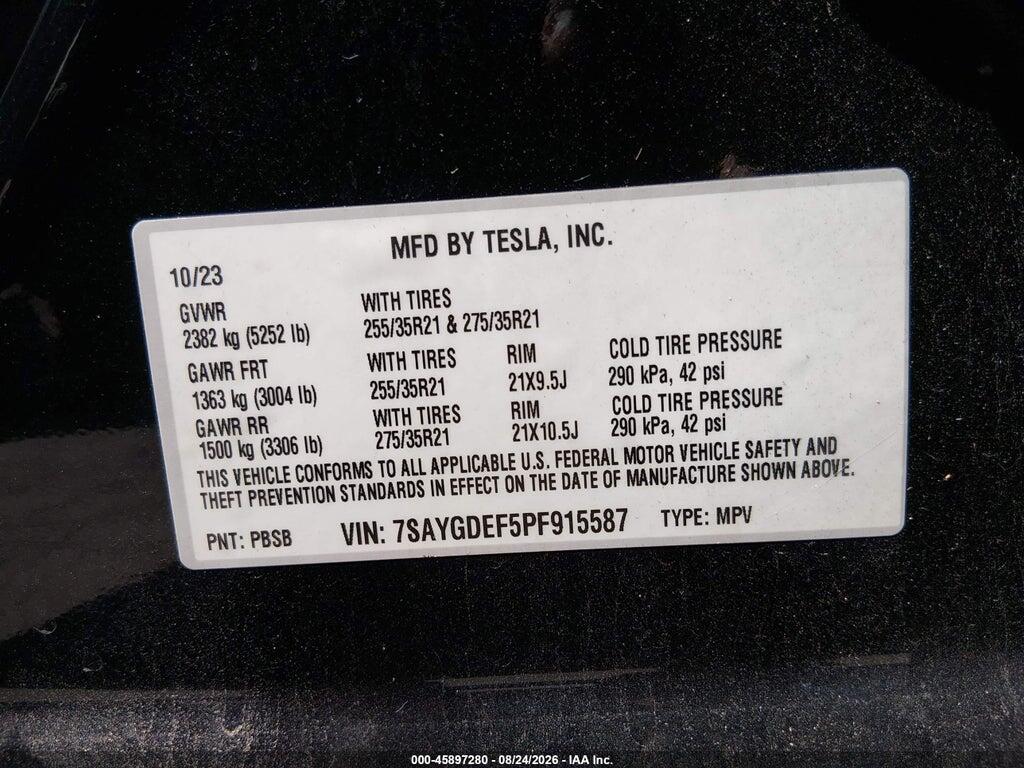 7SAYGDEF5PF915587 2023 TESLA MODEL Y photo no. 9