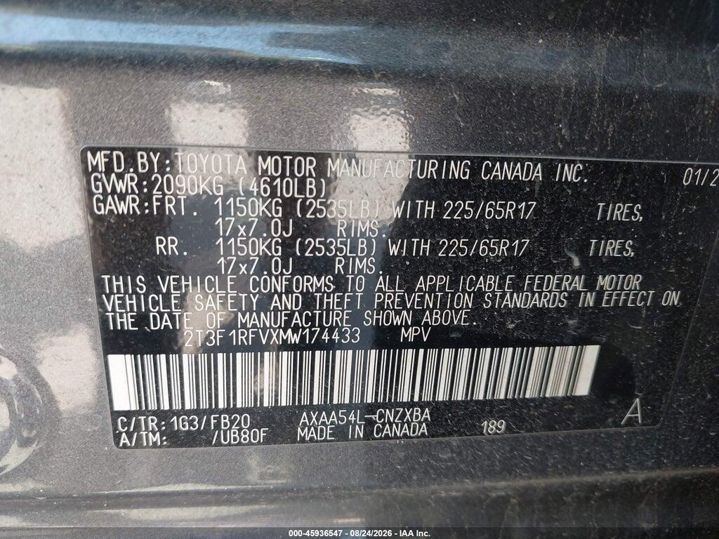 2T3F1RFVXMW174433 2021 TOYOTA RAV4 photo no. 9