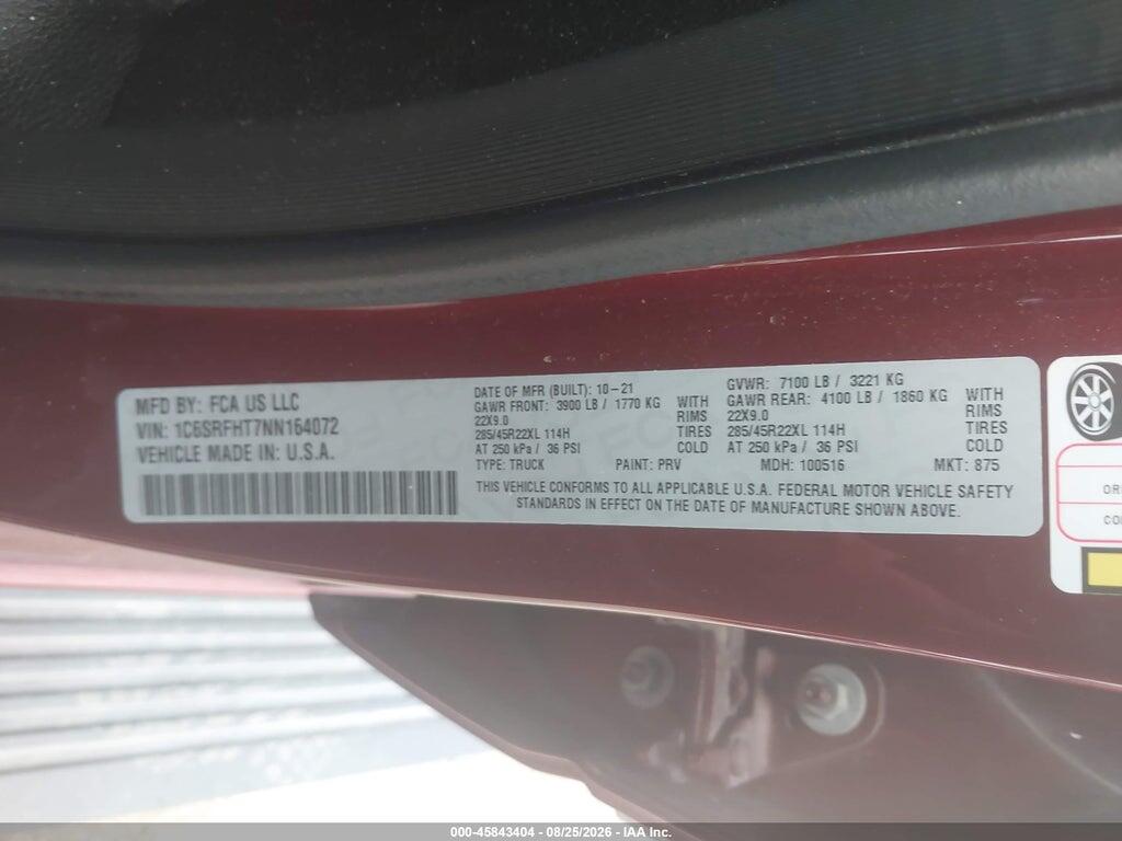 1C6SRFHT7NN164072 2022 RAM 1500 photo no. 9