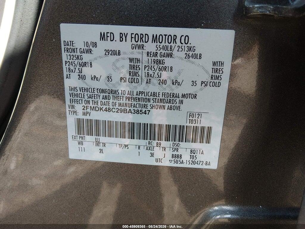 2FMDK48C29BA38547 2009 FORD EDGE photo no. 9