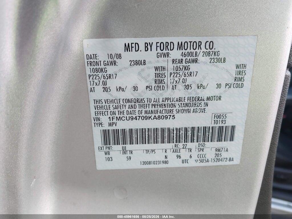 1FMCU94709KA80975 2009 FORD ESCAPE photo no. 9
