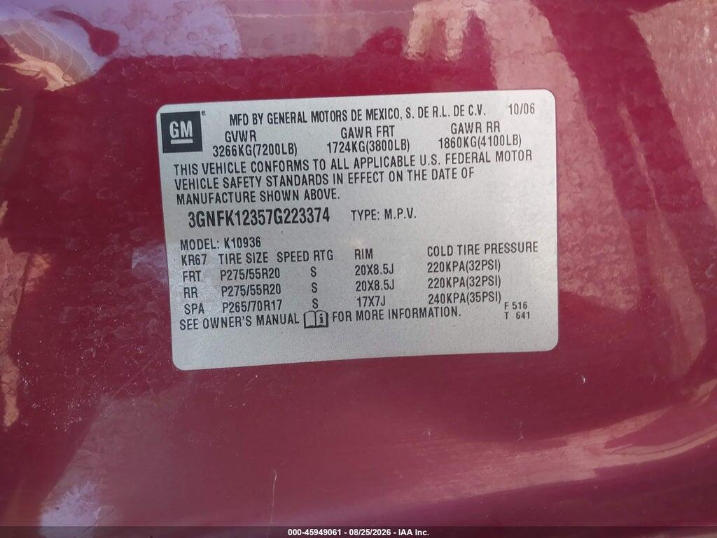 3GNFK12357G223374 2007 CHEVROLET AVALANCHE 1500 photo no. 9
