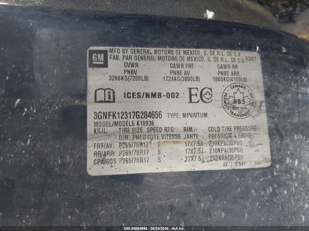 3GNFK12317G284656 2007 CHEVROLET AVALANCHE 1500 photo no. 9