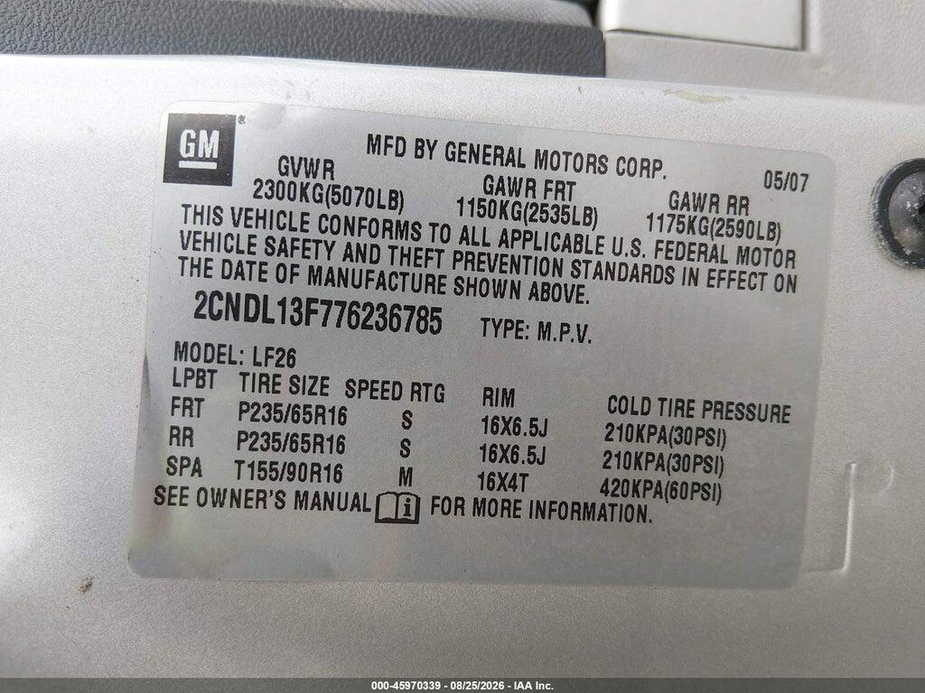 2CNDL13F776236785 2007 CHEVROLET EQUINOX photo no. 9