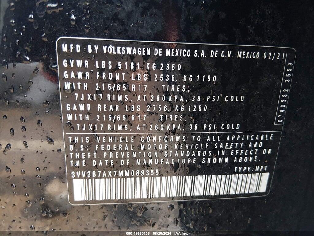 3VV3B7AX7MM089355 2021 VOLKSWAGEN TIGUAN photo no. 9