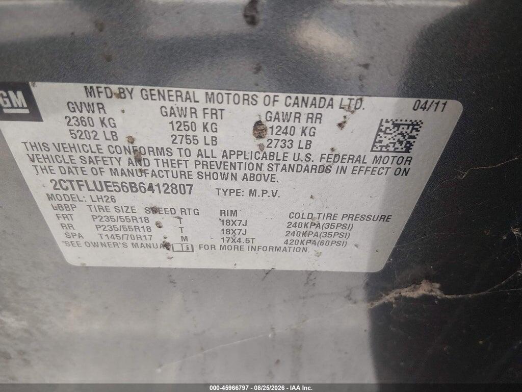 2CTFLUE56B6412807 2011 GMC TERRAIN photo no. 9
