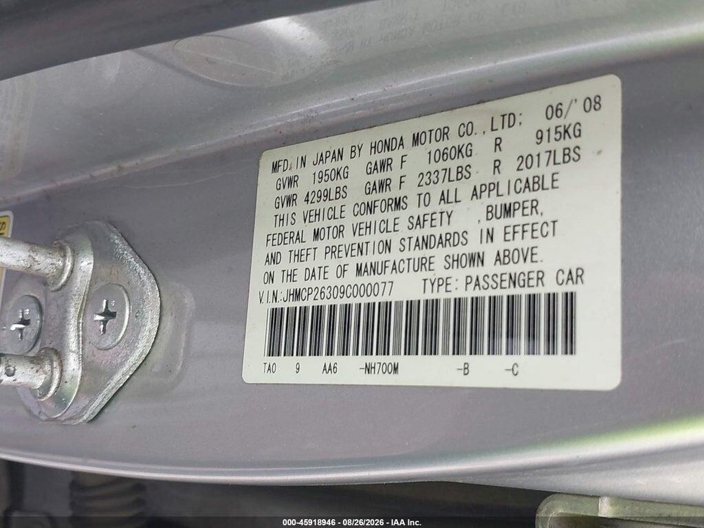 JHMCP26309C000077 2009 HONDA ACCORD photo no. 9