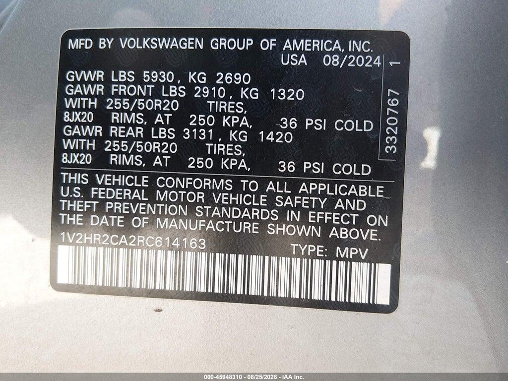 1V2HR2CA2RC614163 2024 VOLKSWAGEN ATLAS photo no. 9