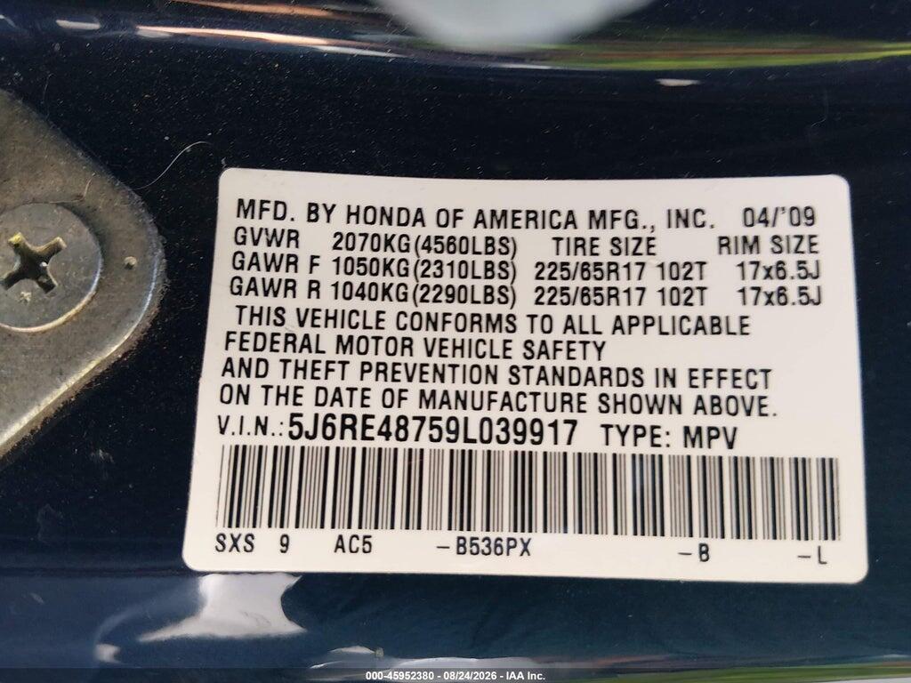 5J6RE48759L039917 2009 HONDA CR-V photo no. 9