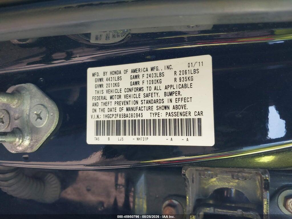 1HGCP2F85BA080945 2011 HONDA ACCORD photo no. 9