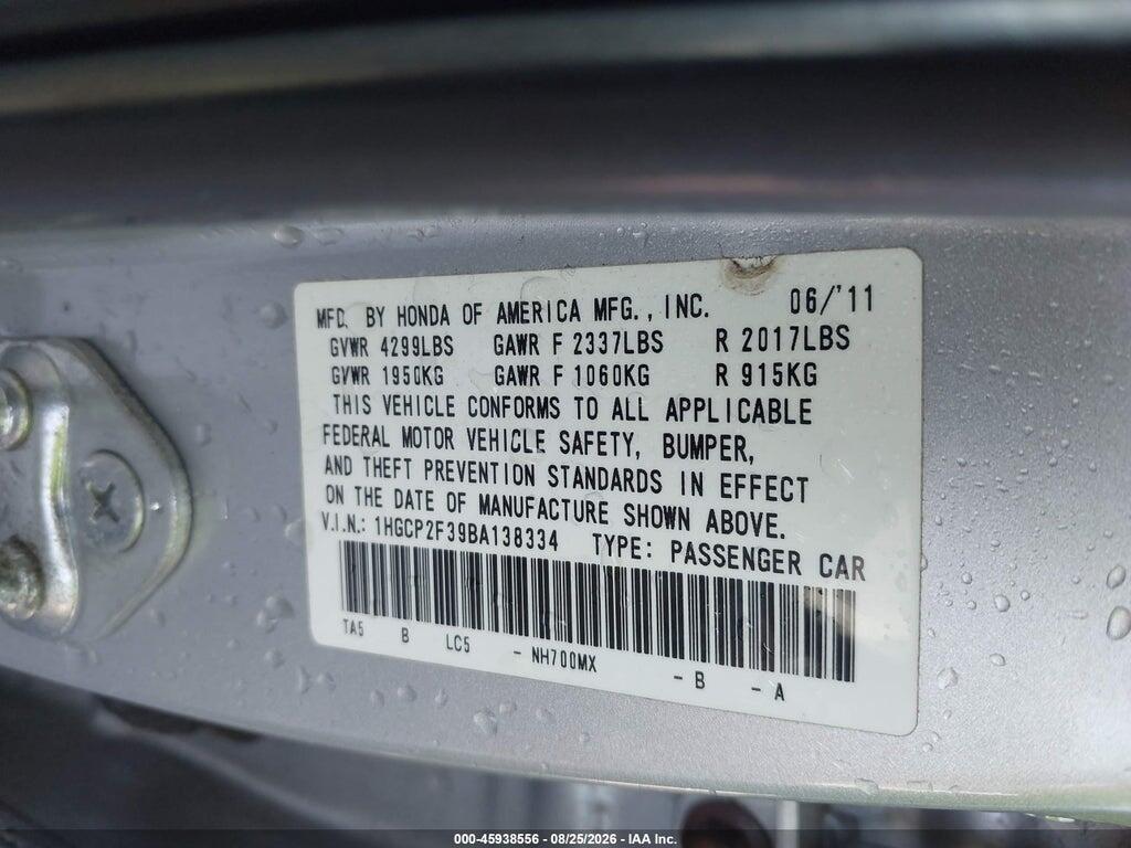 1HGCP2F39BA138334 2011 HONDA ACCORD photo no. 9