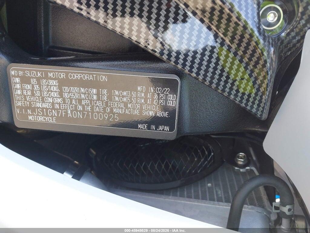 JS1GN7FA0N7100925 2022 SUZUKI GSX-R600 photo no. 10