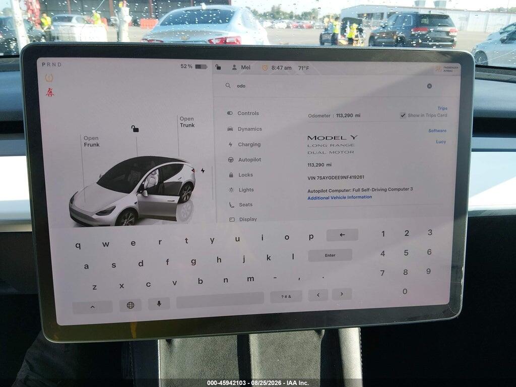 7SAYGDEE9NF419261 2022 TESLA MODEL Y photo no. 7