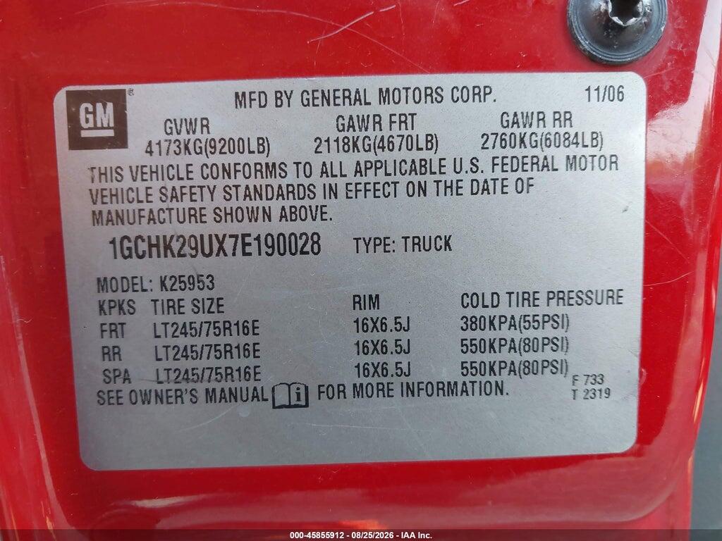 1GCHK29UX7E190028 2007 CHEVROLET SILVERADO 2500HD CLASSIC photo no. 9