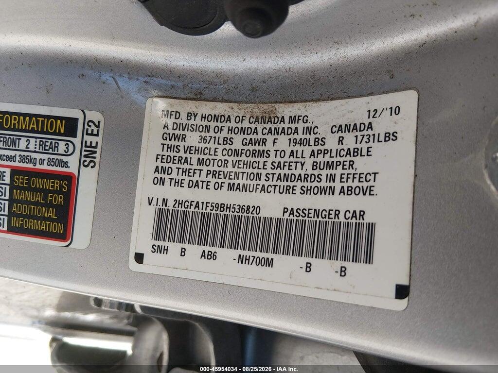 2HGFA1F59BH536820 2011 HONDA CIVIC photo no. 9