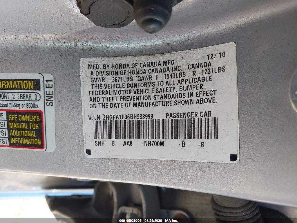 2HGFA1F36BH533999 2011 HONDA CIVIC photo no. 9