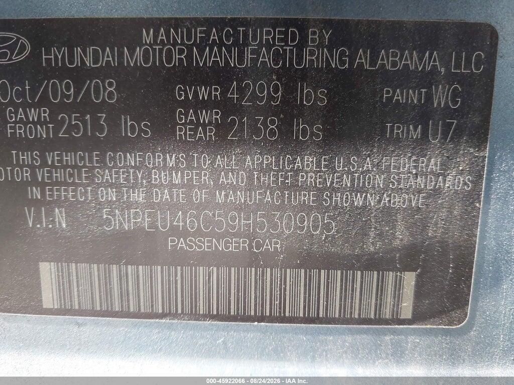 5NPEU46C59H530905 2009 HYUNDAI SONATA photo no. 9