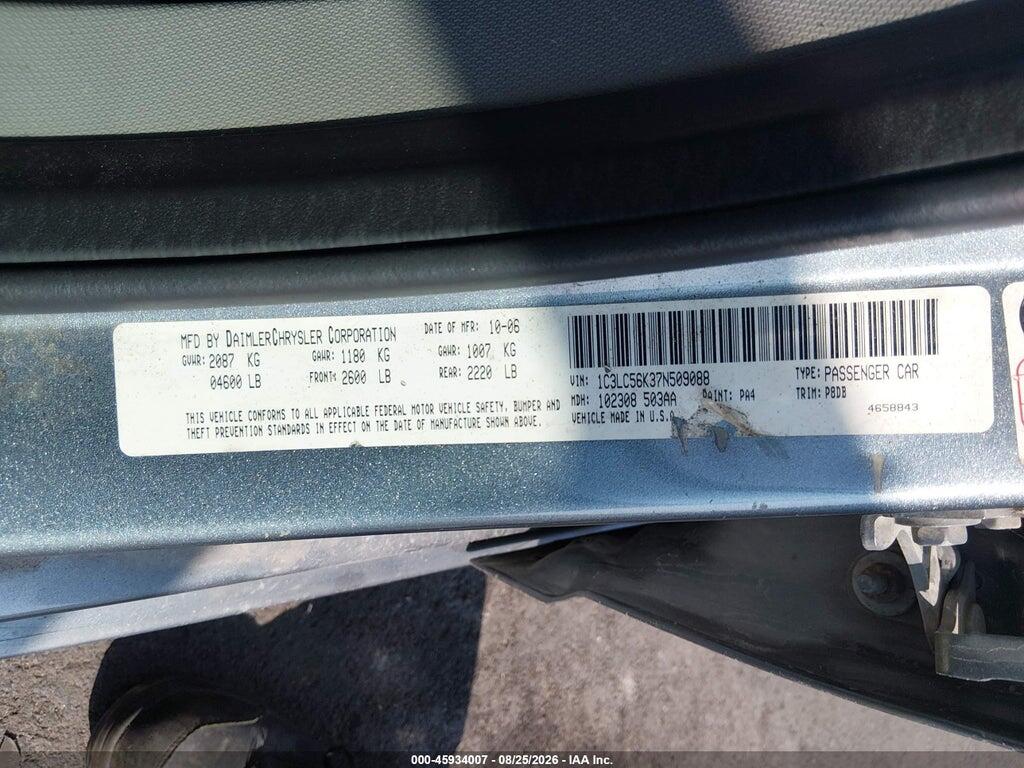 1C3LC56K37N509088 2007 CHRYSLER SEBRING photo no. 9