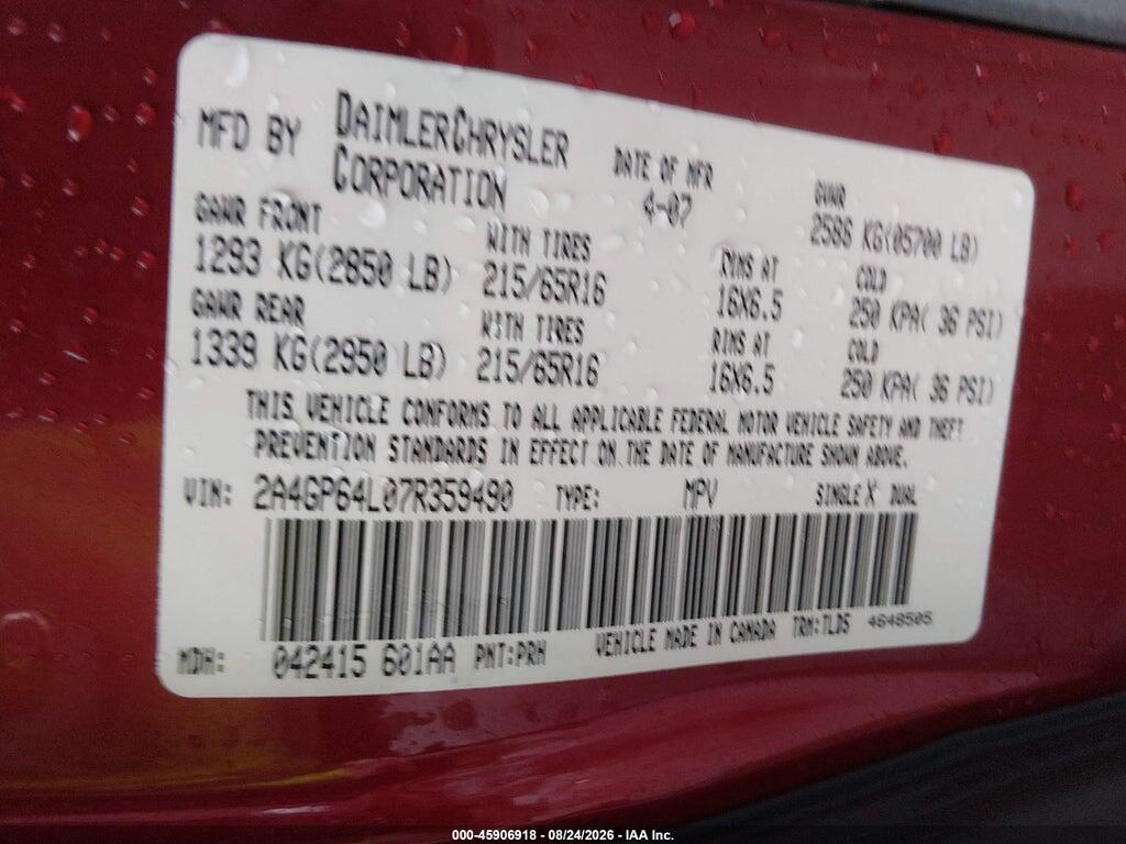 2A4GP64L07R359490 2007 CHRYSLER TOWN & COUNTRY photo no. 9