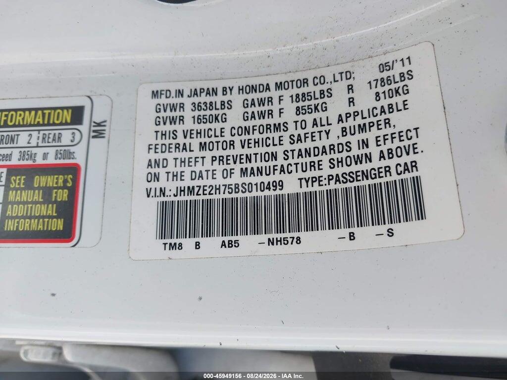 JHMZE2H75BS010499 2011 HONDA INSIGHT photo no. 9