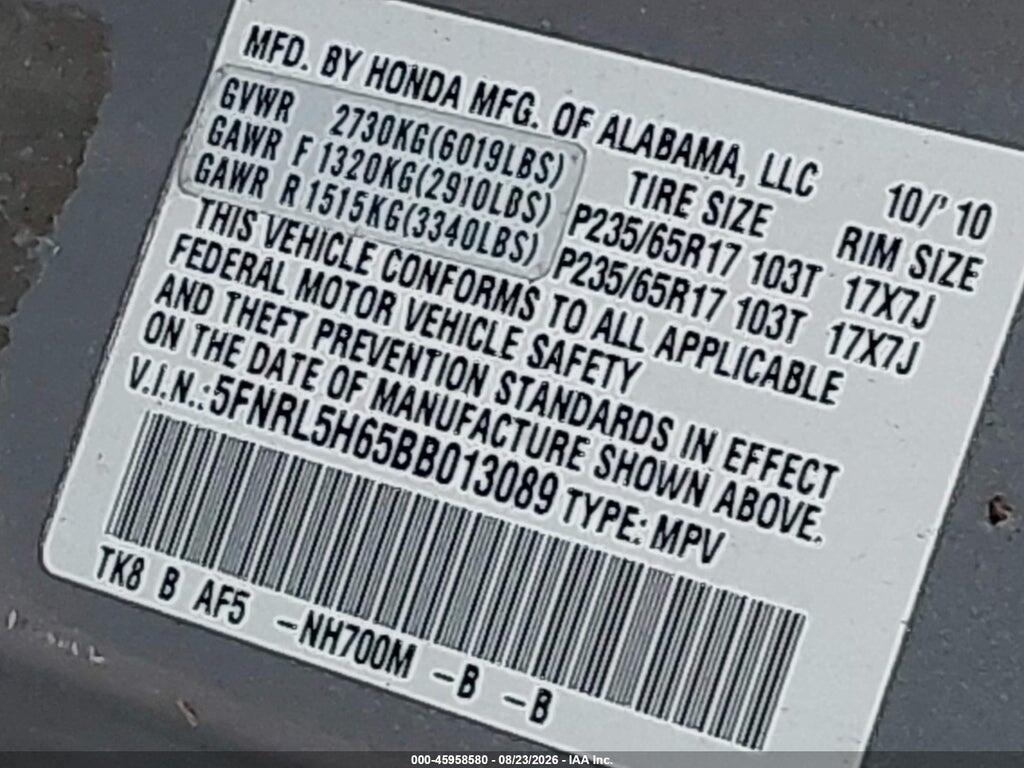 5FNRL5H65BB013089 2011 HONDA ODYSSEY photo no. 9