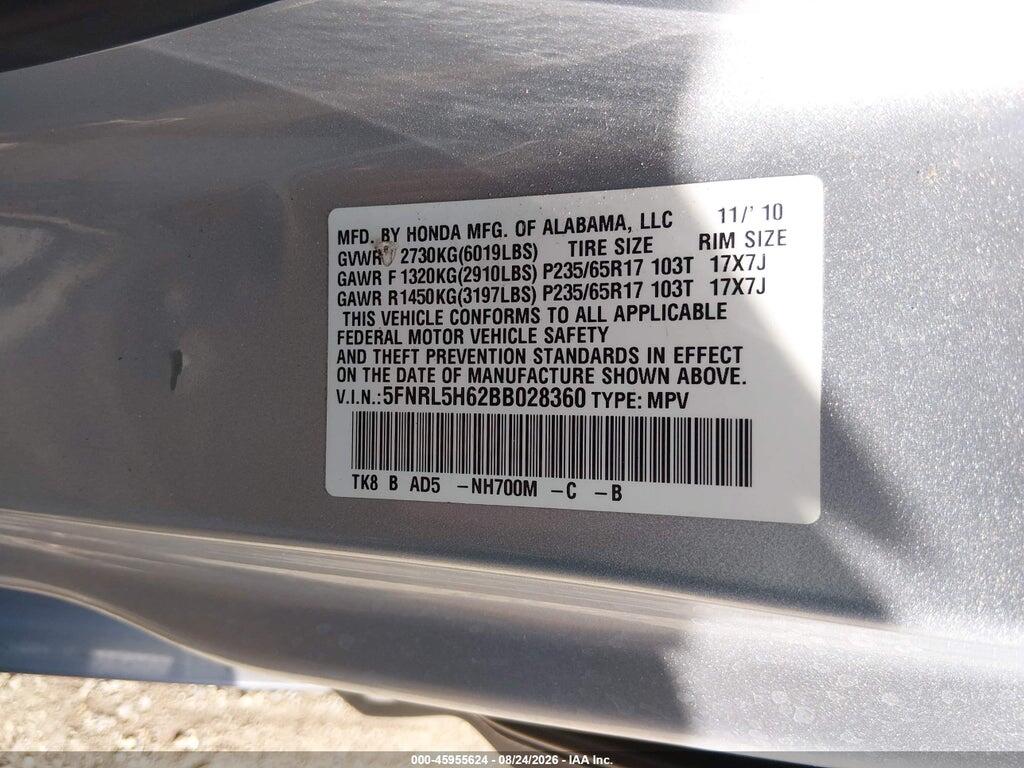 5FNRL5H62BB028360 2011 HONDA ODYSSEY photo no. 9