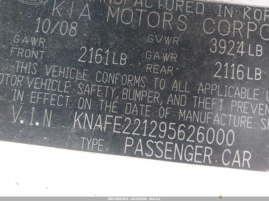 KNAFE221295626000 2009 KIA SPECTRA photo no. 9