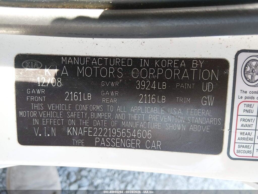 KNAFE222195654606 2009 KIA SPECTRA photo no. 9